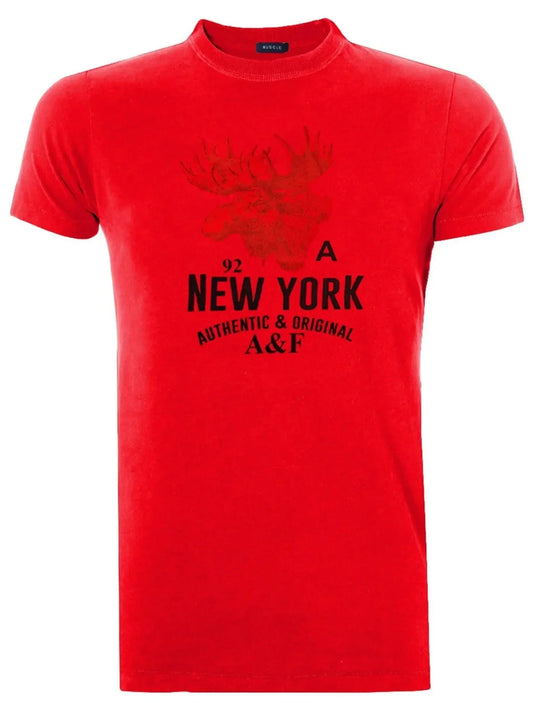 Camiseta Masculina Muscle Moose A92 New York Print Vermelha