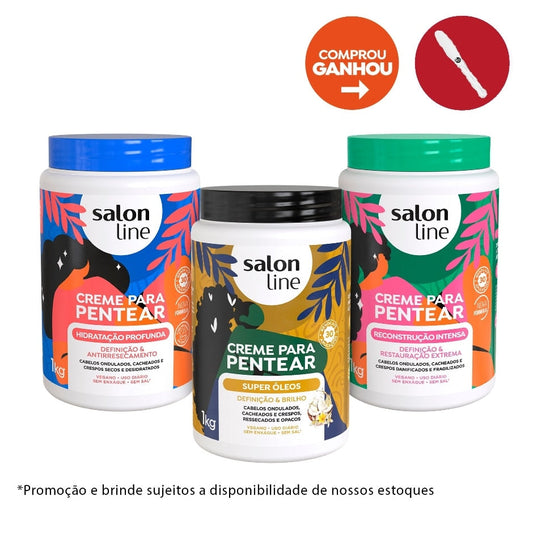 Cronograma Capilar com 3 cremes para pentear Salon Line