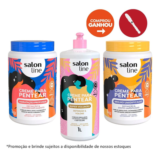 Kit Hidratados e Volumosos com 3 cremes para pentear 1kg Salon Line