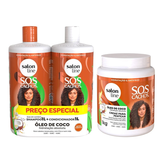 Kit SOS Cachos Coco Familia com Creme de pentear 1kg Salon Line