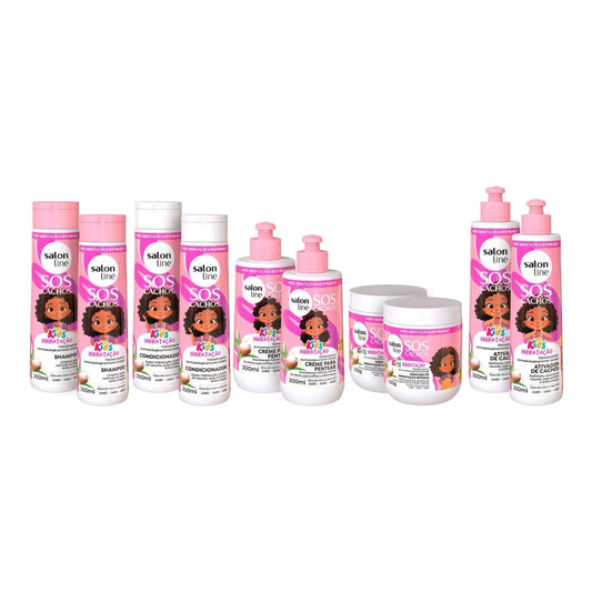 Kit SOS Kids 2 Shampoo 2 Condicionador 2 Máscara 2 Ativador 2 Creme Salon Line