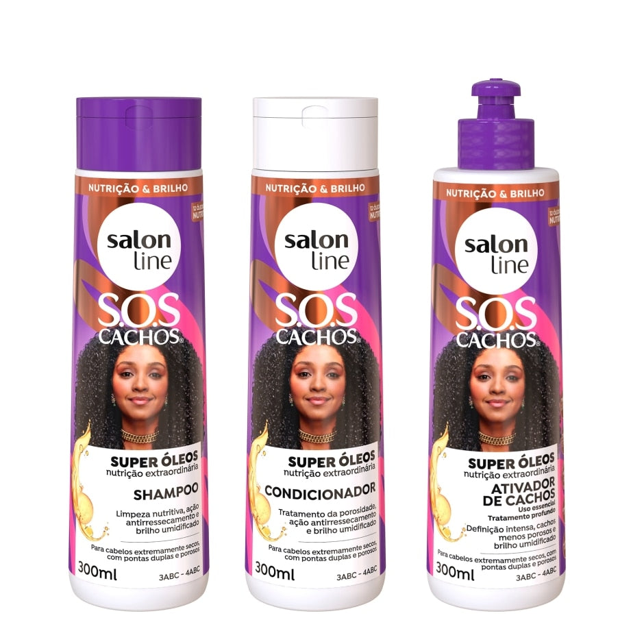 Kit SOS Cachos Super Óleos com Shampoo + Condicionador e Ativador de Cachos Salon Line